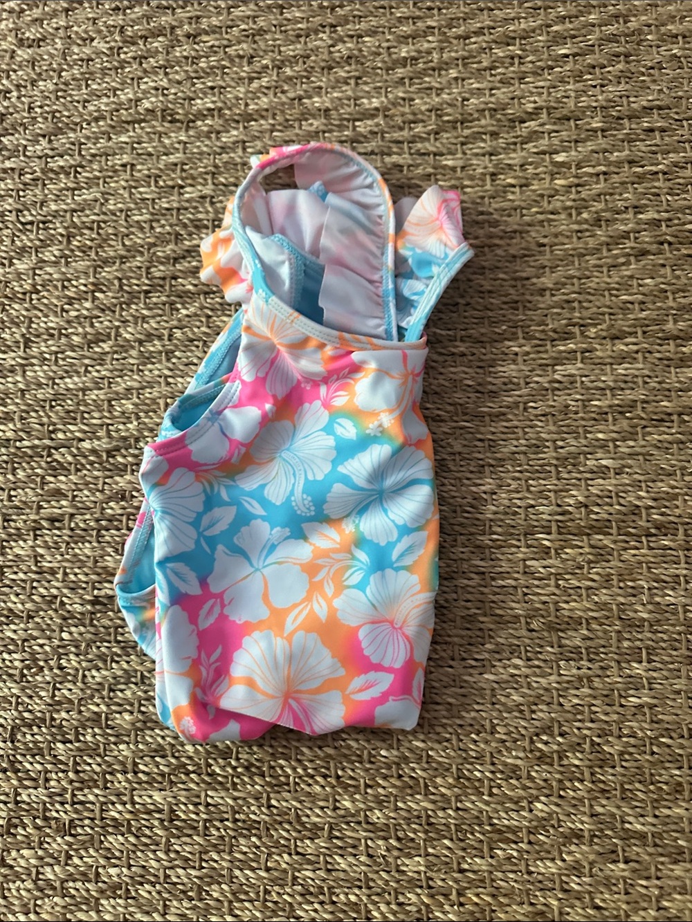 wonder nation Floral Ruffle-Shoulder One-Piece Swimsuit - Blue, Pink, Orange - Picture 8 of 8